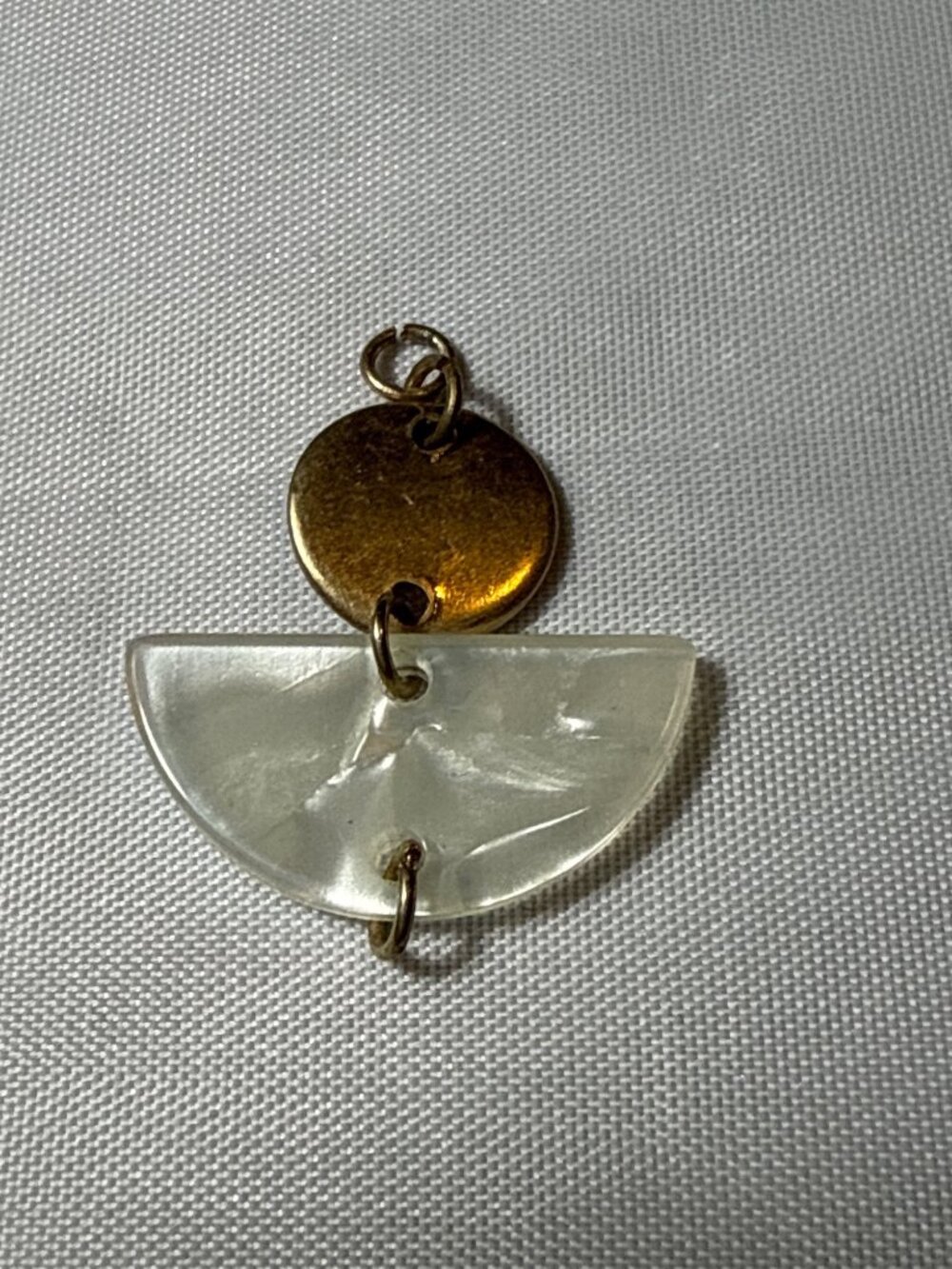 MCM Boho Gold Disc Cream Marbled Resin Half Moon Drop Charm Pendant
